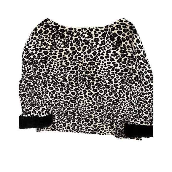 Norton Studio Womens Sweater Top Animal Print Faux Fur Cuffs Mob Wife SZ Large - Picture 2 of 9